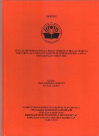 Skripsi Bidan D4 2023 : PENGARUH PENDAMPINGAN BIDAN TERHADAP
BREASTFEEDING SELF EFFICACY IBU POST PARTUM
DI PUSKESMAS KECAMTAN PENJARINGAN TAHUN
2023