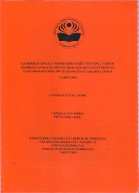 GAMBARAN TINGKAT PENGETAHUAN IBU TENTANG
TUMBUH KEMBANG ANAK USIA DINI DI MASA GOLDEN
AGES PERIOD DI PAUD MAWAR CERIA RW 01
KRAMATJATI JAKARTA TIMUR
TAHUN 2019