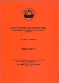 GAMBARAN PENGETAHUAN IBU HAMIL TRIMESTER III TENTANG SKRINING HIPOTIROID KONGENITAL (SHK) DI PUSKESMAS KECAMATAN GROGOL PETAMBURAN TAHUN 2019