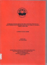 GAMBARAN PENGETAHUAN IBU NIFAS TENTANG PERAWATAN
LUKA PERINEUM DI PUSKESMAS KECAMATAN CIRACAS JAKARTA
TIMUR TAHUN 2018 (LTA-Bidan+E Book)