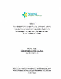 Skripsi Promkes 2024: Pengaruh Promosi Kesehatan Melalui Video Animasi Terhadap Pengetahuan dan Sikap Remaja tentang Pencegahan Penyakit Menular Seksual (PMS) di SMA Negeri 1 Kesamben