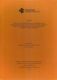 Skripsi Bidan D4 2024 : PENGALAMAN KEBERHASILAN PEMBERIAN ASI
EKSKLUSIF PADA IBU YANG MEMPUNYAI BAYI UMUR 6-11
BULAN DI PUSKESMAS KELURAHAN SUKAPURA
JAKARTA UTARA TAHUN 2024