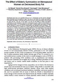 Artikel : The effect Of Elderly Gymnastics on Menopausal Women on decreased Body fat(International Journal of Science and Society, Volume 3, Issue 1, 2021)