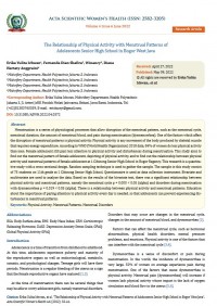 Artikel : The Relationship of Physical Activity with Menstrual Patterns of Adolescents Senior High School in Bogor West Java. (Penulis utama dan Author Corespondence)