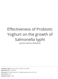 Similarity : Effectiveness of Probiotic Yoghurt on the growth of Salmonella typhi