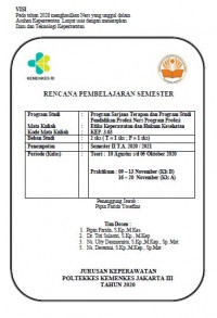 RPS Keperawatan 2020 : MK. Etika Keperawatan dan Hukum Kesehatan (Program Studi Program Sarjana Terapan dan Program Studi Program Sarjana Terapan dan Program Studi Pendidikan Profesi Ners Program Profesi, Semester II T.A. 2020 / 2021)