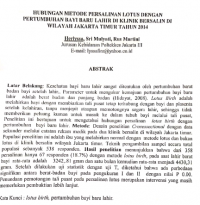 Artikel : Hubungan Metode Persalinan Lotus Dengan Pertumbuhan Bayi Baru Lahir Di Klinik Bersalin Di Wilayah Jakarta Timur Tahun 2014