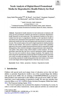 Artikel : Needs Analysis of Digital-Based Promotional Media for Reproductive Health Puberty for Deaf Students