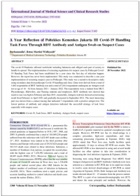 Artikel Jurnal :  Similarity : A Year Reflection of Poltekkes Kemenkes Jakarta III Covid-19 Handling Task Force Through RDT Antibody and Antigen Swab on Suspect Cases