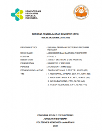 RPS Fisioterapa 2022 : MA. Assesmen dan Diagnosa Fisioterapi (Program Studi Sarjana Terapan Fisioterapi Program Reguler, Semester IV TA  2021/2022