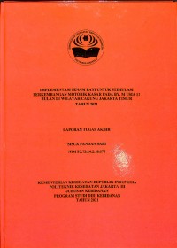 TABD th. 2021 : IMPLEMENTASI SENAM BAYI UNTUK STIMULASI
PERKEMBANGAN MOTORIK KASAR PADA BY. M USIA 11
BULAN DI WILAYAH CAKUNG JAKARTA TIMUR
TAHUN 2021